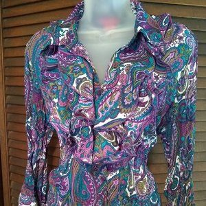 Purple paisly ruffled blouse business top plus